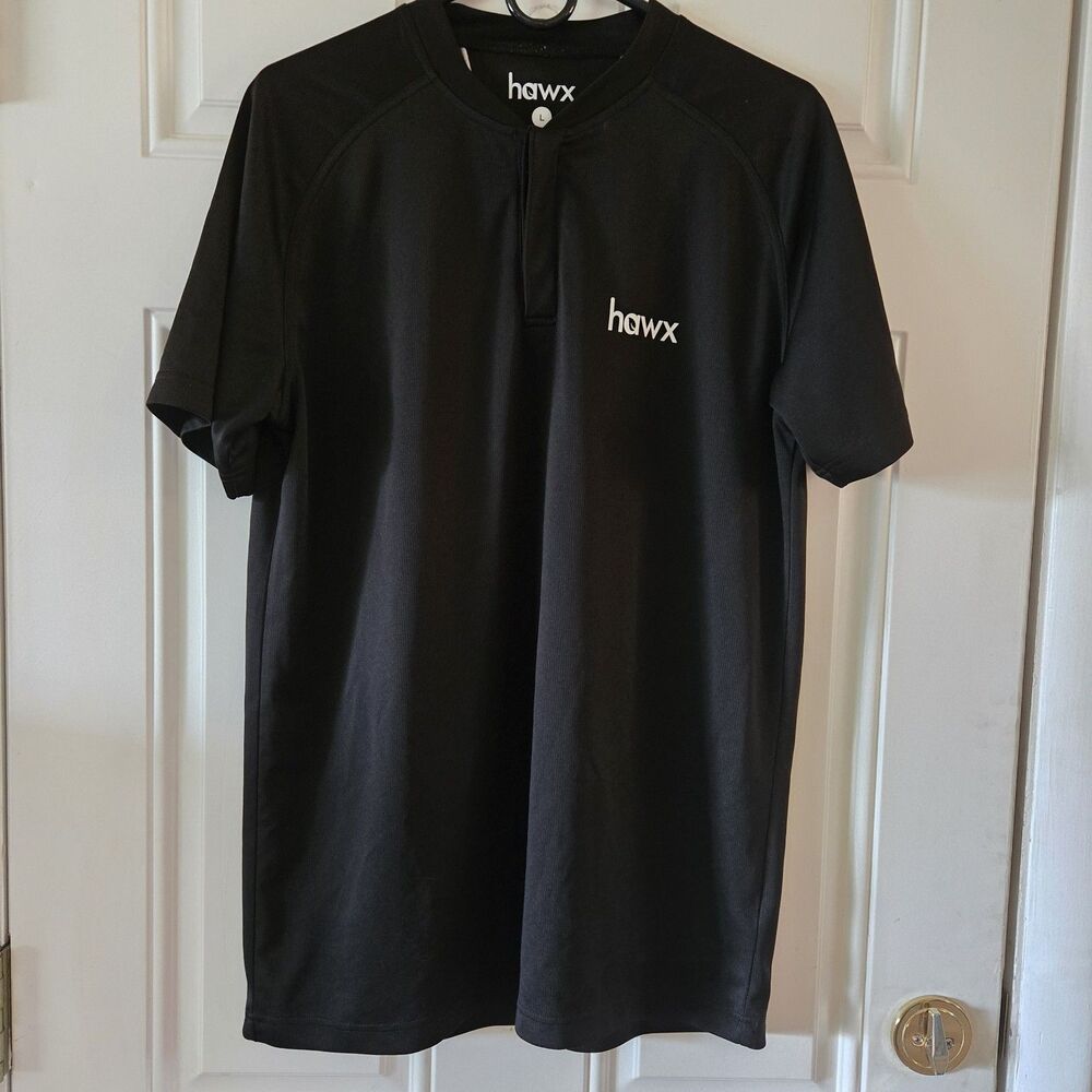 Hawx Shirt Mens Large Black Work Gear Workwear Short Sleeve Polo Shirt Buttons